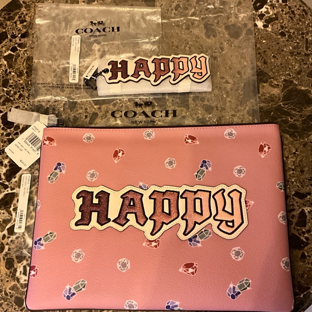 EASTER SALE NWT 2pc set Coach Disney X Happy Pouch/purse with Key Charm